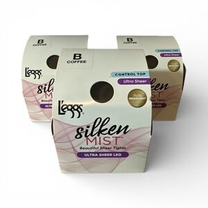 L'eggs Silken Mist Tights Women Size B Coffee Ultra Sheer Control Top 3pk NEW